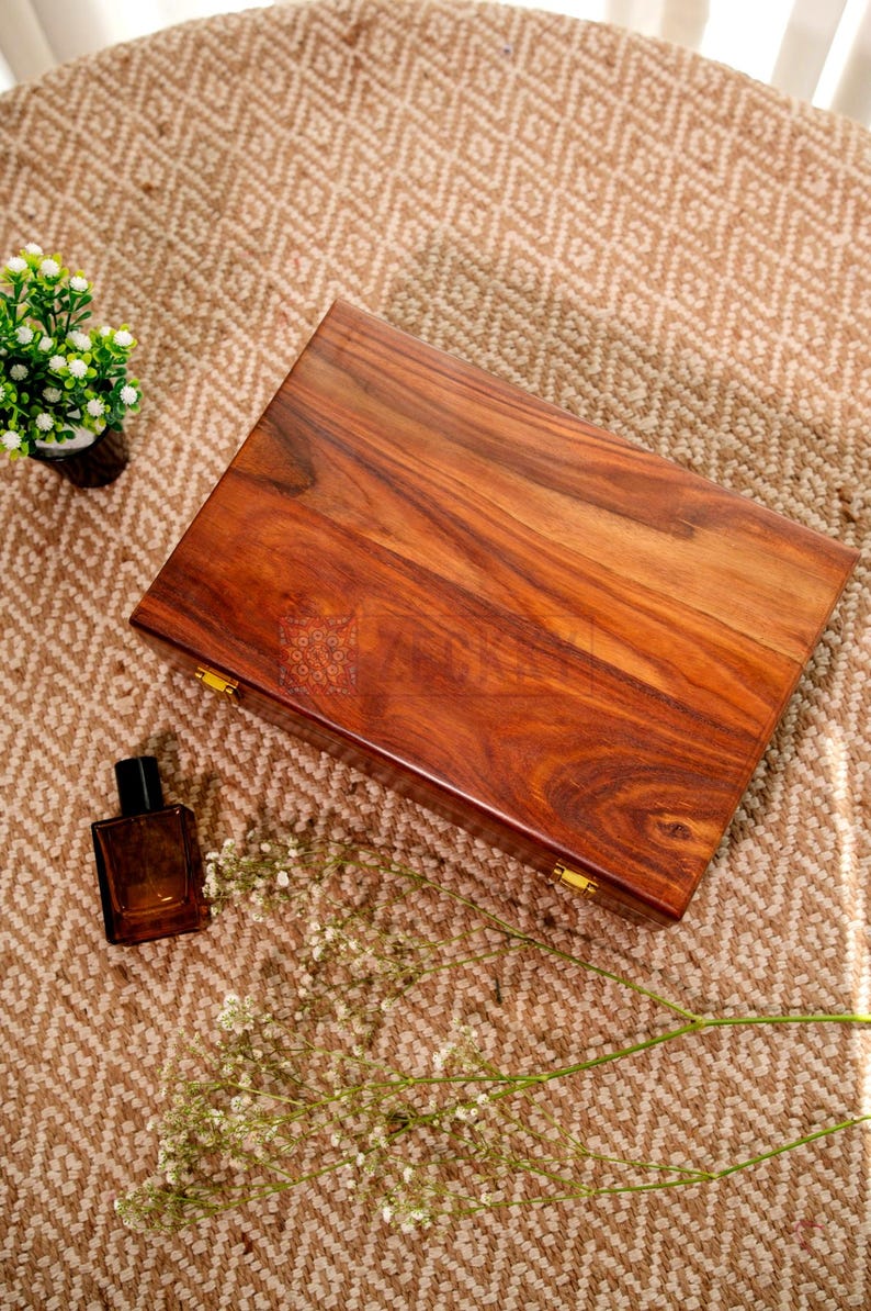 Rustic Wooden Watch Box: 10-Slot Floral Carved Boho Decor