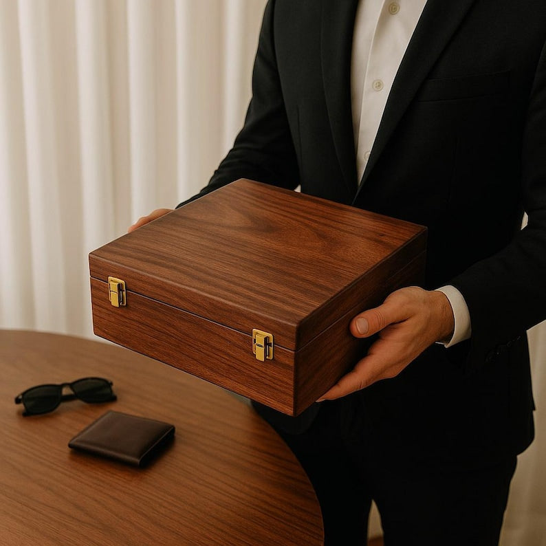 Watch Box for Men Personalized 15 Slot Wooden Watch Organizer Engraved Gift for Husband Dad Son Christmas Anniversary Graduation Present