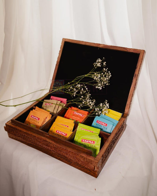 Rustic Tea Bag Holder with Secret Lock – Wooden Tea Organizer Gift for Mom or Grandma