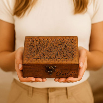 Personalized Wooden Jewelry Box with Lock – Custom Engraved Organizer for Women, Bridesmaid Gift, Mother's Day Gift for Her