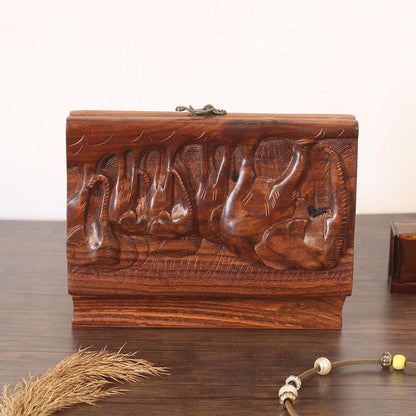 Personalized Rosewood Jewelry Box: Hand-Carved Elephant Keepsake