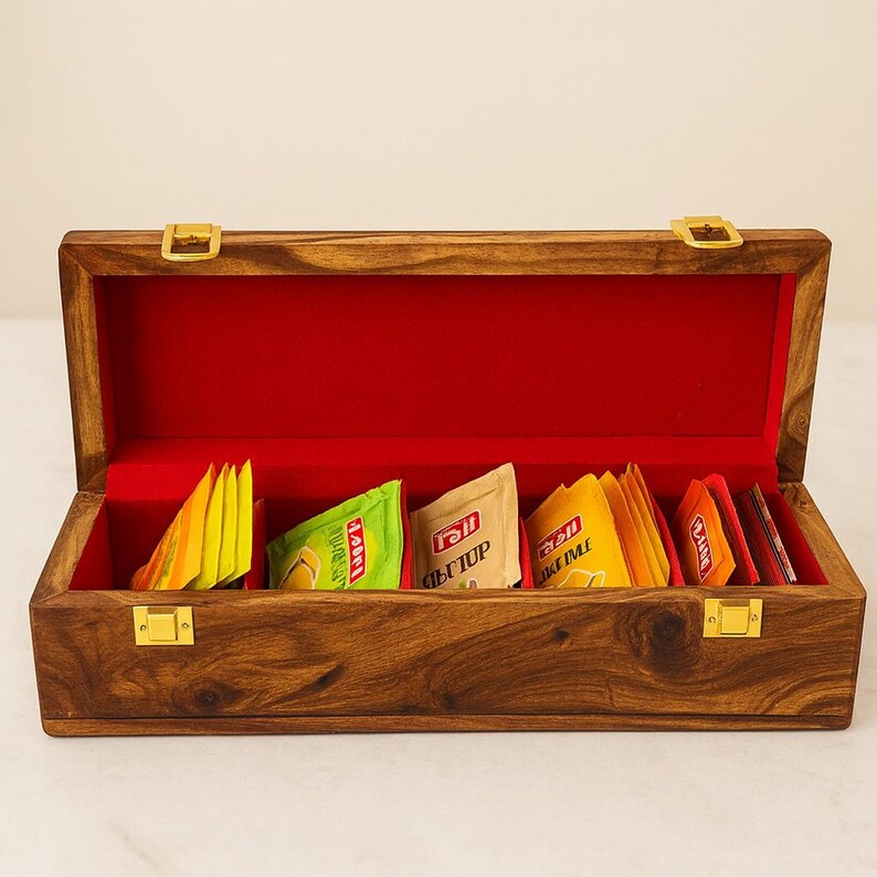 Personalized Rustic Wood Tea Box - Custom Tea Bag Organizer