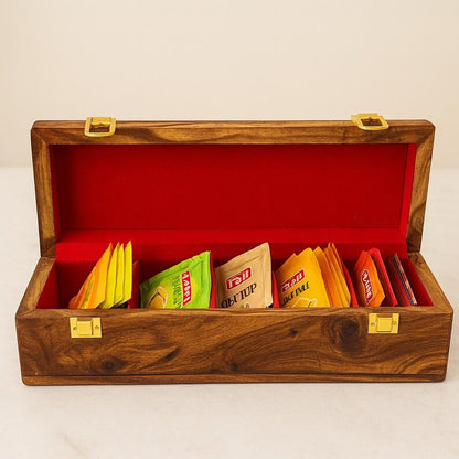 Personalized Rustic Wood Tea Box - Custom Tea Bag Organizer