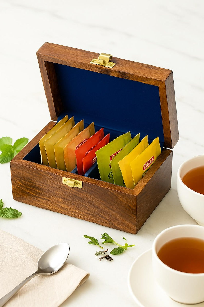 Rosewood Tea Box – Velvet Lined, 2-Compartment, Custom Engraving