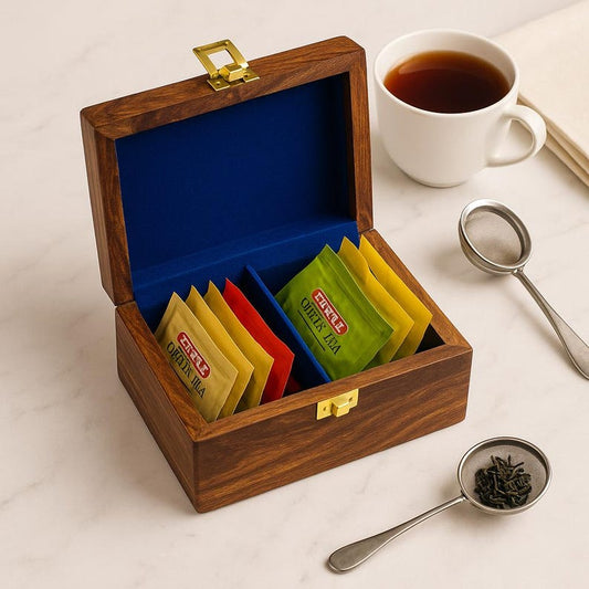Rosewood Tea Box – Velvet Lined, 2-Compartment, Custom Engraving