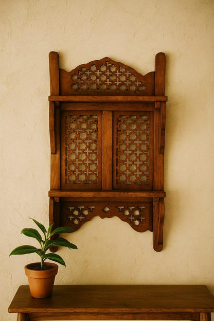 Boho Wooden Wall Shelves Double Tier Shelf for Kitchen Storage, Mugs, Spice Jars & Rustic Wall Decor