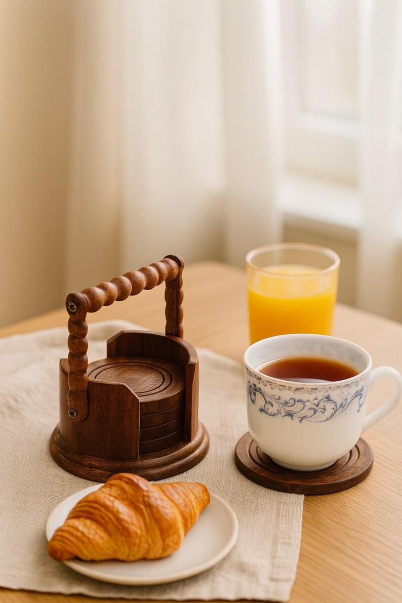 Rustic Rosewood Coaster Set with Holder: Coffee Table Decor