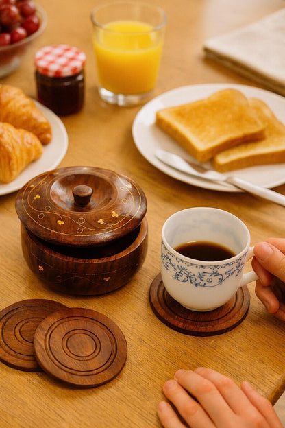 Rustic Rosewood Coaster Set with Storage Box: Boho Coffee Table Decor