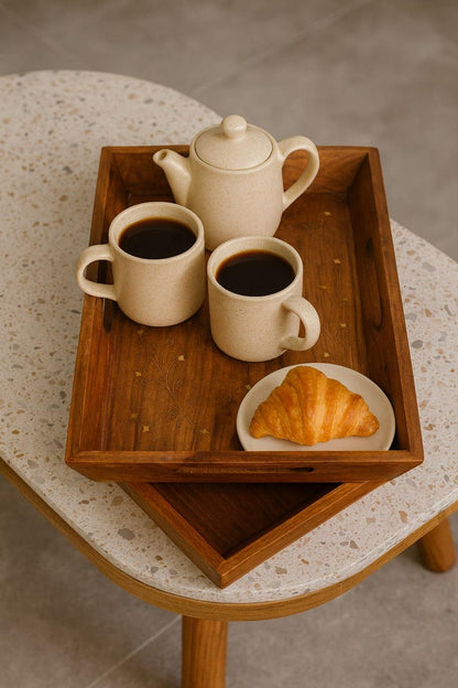 Rustic Serving Tray – Ottoman Coffee Tray, Tea Tray, Farmhouse Kitchen Decor, Christmas Gift for Her & Housewarming Gift