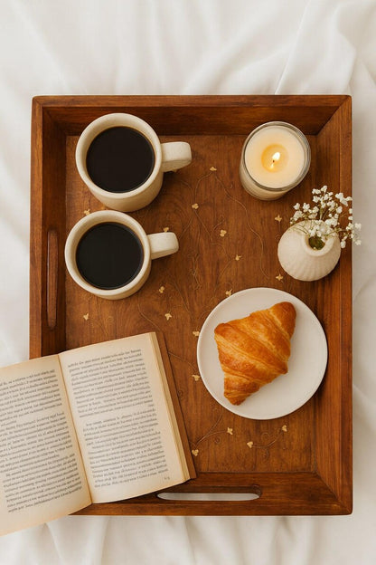 Rustic Serving Tray – Ottoman Coffee Tray, Tea Tray, Farmhouse Kitchen Decor, Christmas Gift for Her & Housewarming Gift