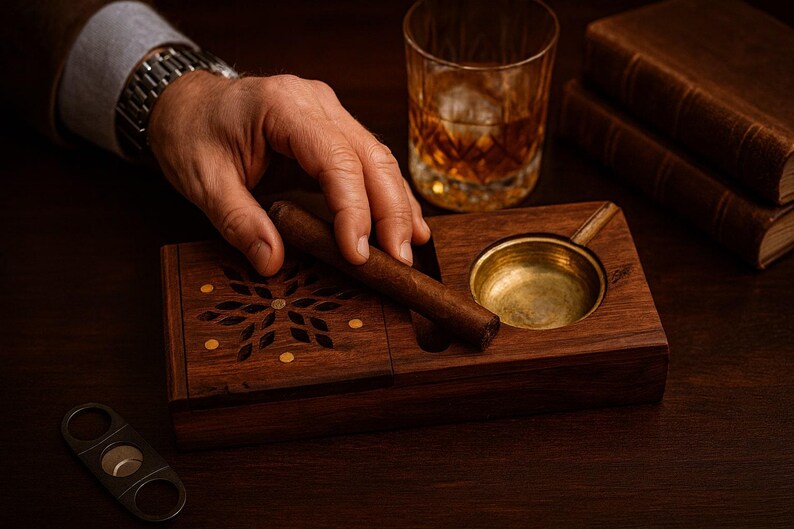 Cigar Accessories Gift Set – Personalized Cigar Ashtray for Best Man, Retirement Gift, Graduation Gift & Wedding Party Favors
