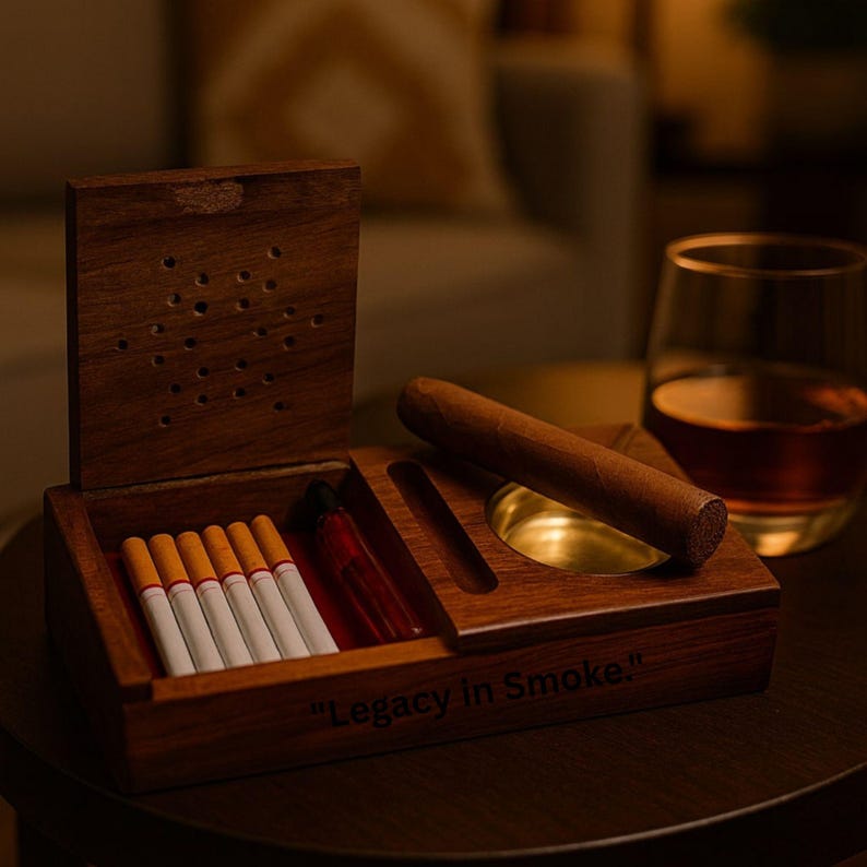Cigar Accessories Gift Set – Personalized Cigar Ashtray for Best Man, Retirement Gift, Graduation Gift & Wedding Party Favors