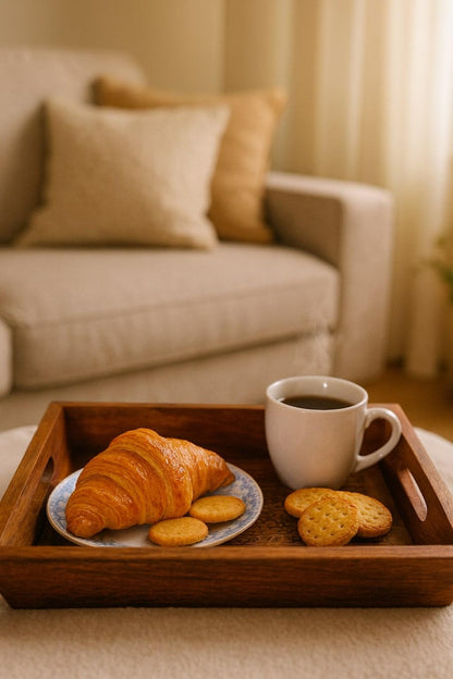 Rustic Wooden Serving Tray with Handles – Decorative Ottoman Tray for Tea, Coffee, and Farmhouse Home Decor