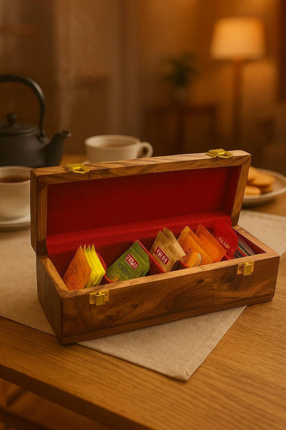 Personalized Rustic Wood Tea Box - Custom Tea Bag Organizer