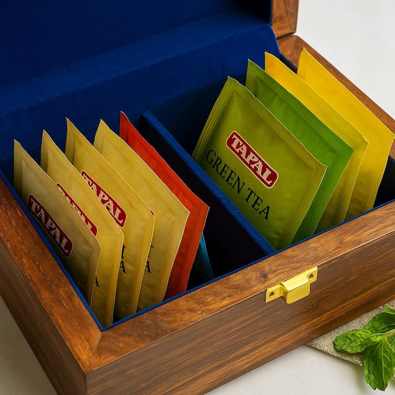 Rosewood Tea Box – Velvet Lined, 2-Compartment, Custom Engraving