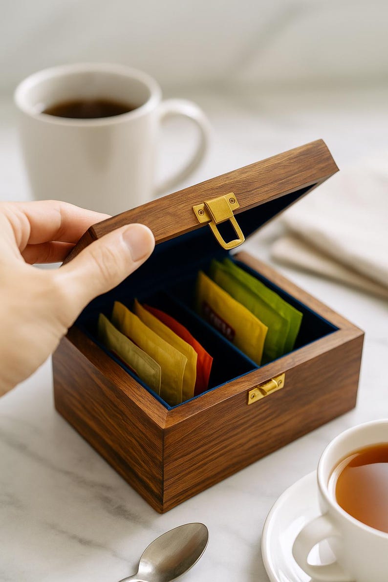 Rosewood Tea Box – Velvet Lined, 2-Compartment, Custom Engraving
