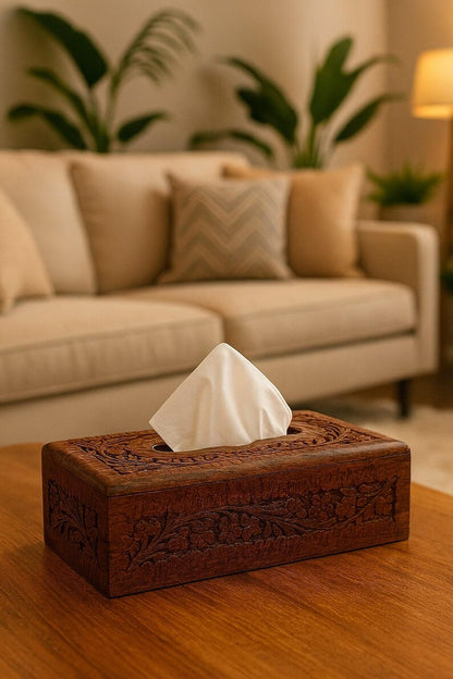 Rustic Farmhouse Tissue Box Holder – Handmade Wooden Rectangle Cover, Boho Bathroom Organizer for Kitchen or Bedroom Decor