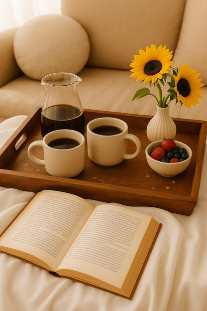 Rustic Serving Tray – Ottoman Coffee Tray, Tea Tray, Farmhouse Kitchen Decor, Christmas Gift for Her & Housewarming Gift