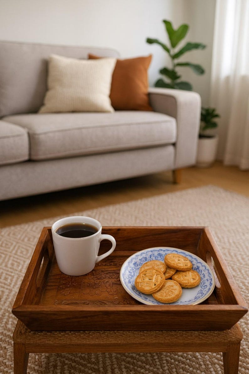 Rustic Wooden Serving Tray with Handles – Decorative Ottoman Tray for Tea, Coffee, and Farmhouse Home Decor