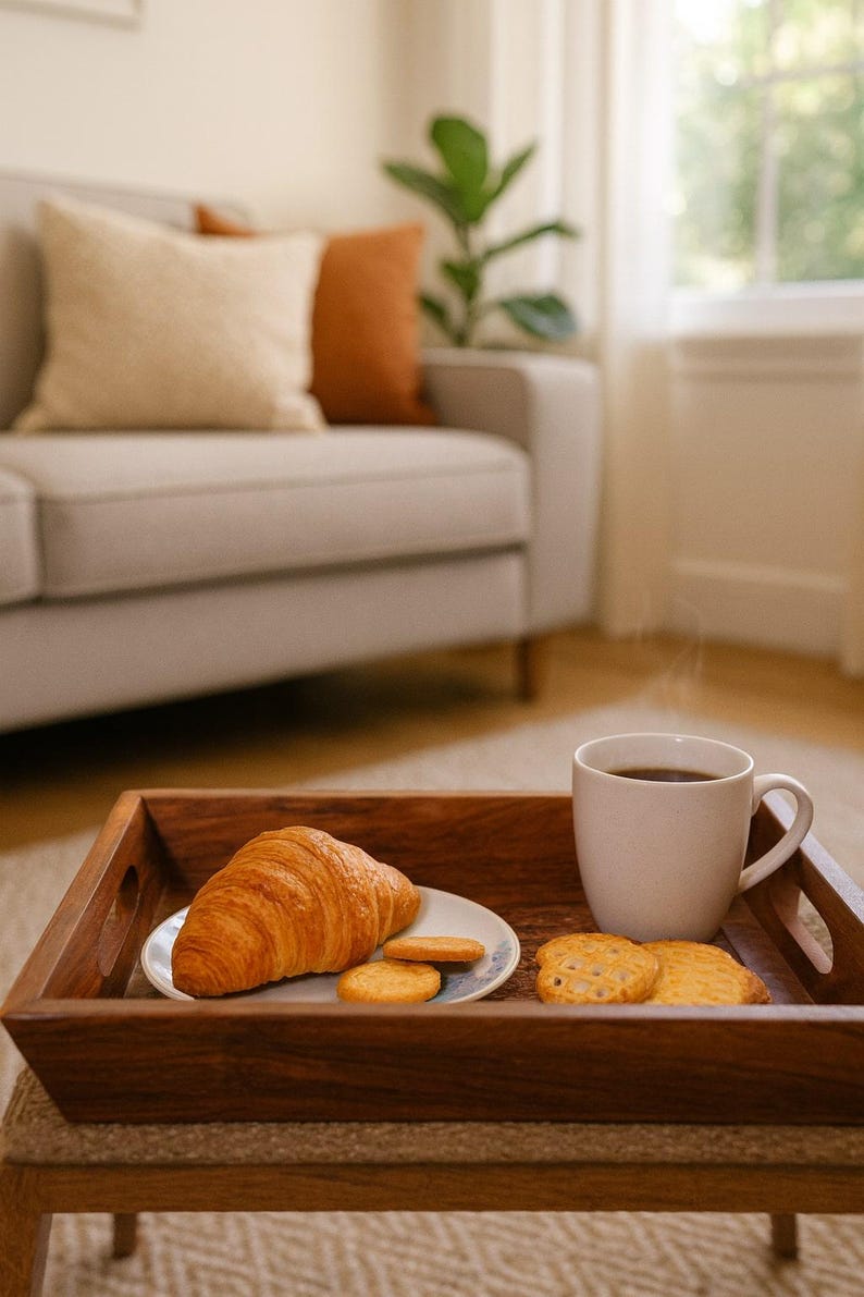 Rustic Wooden Serving Tray with Handles – Decorative Ottoman Tray for Tea, Coffee, and Farmhouse Home Decor