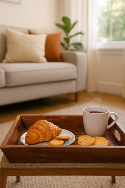 Rustic Wooden Serving Tray with Handles – Decorative Ottoman Tray for Tea, Coffee, and Farmhouse Home Decor