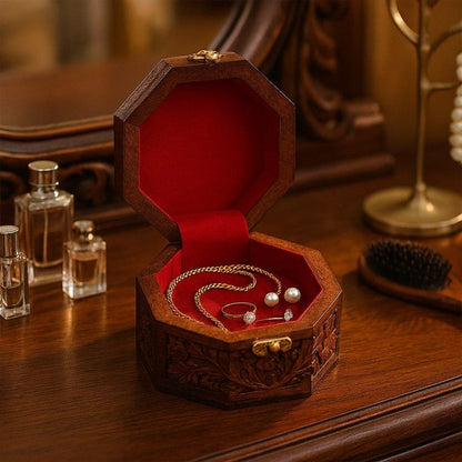 Engraved Wooden Jewelry Box – Necklace, Ring, Earring Holder, Christmas Gift for Mom, Wife, Girlfriend & Travel Jewelry Case