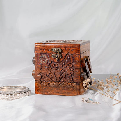 Foldable Jewelry Organizer with Compartments, Engraved Wood Jewelry Box with Drawers and Lock, Jewellery Storage Box Unique Gift