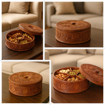 Handmade Wooden Storage Box: Indian Handicraft Dry Fruit Box Masala Dabba Gift for Mom Grandma