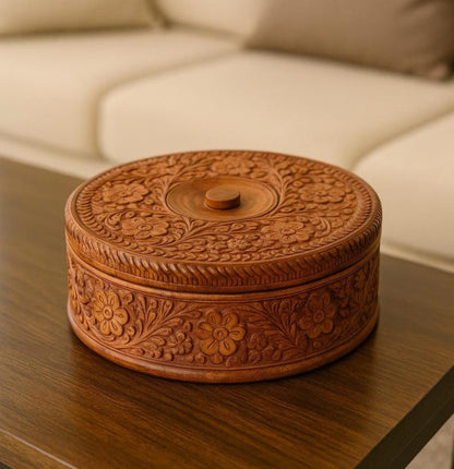 Handmade Wooden Storage Box: Indian Handicraft Dry Fruit Box Masala Dabba Gift for Mom Grandma
