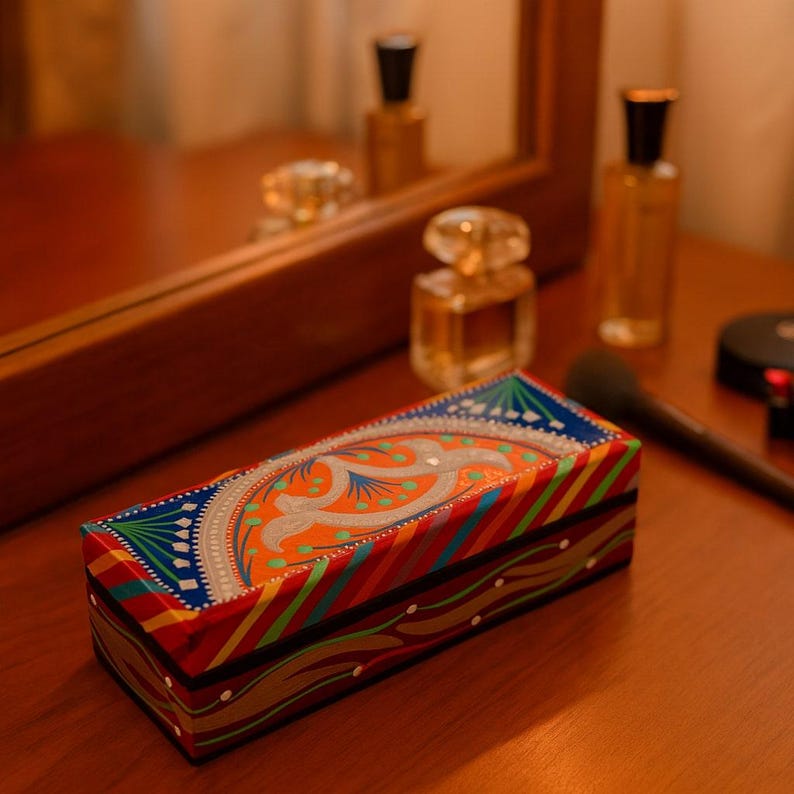 Decorative Rosewood Necklace Box: Hand-Painted Jewelry Holder