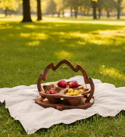 Wooden Fruit Basket Foldable Picnic Basket Collapsible Serving Trays Kitchen Decor Gift & Housewarming Gift