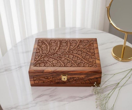 Engraved Wood Jewelry Box for Men: 10 Watch Box First Anniversary Gift for Him