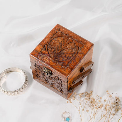 Handmade Rosewood Layered Jewelry Box: Engraved Vintage Storage