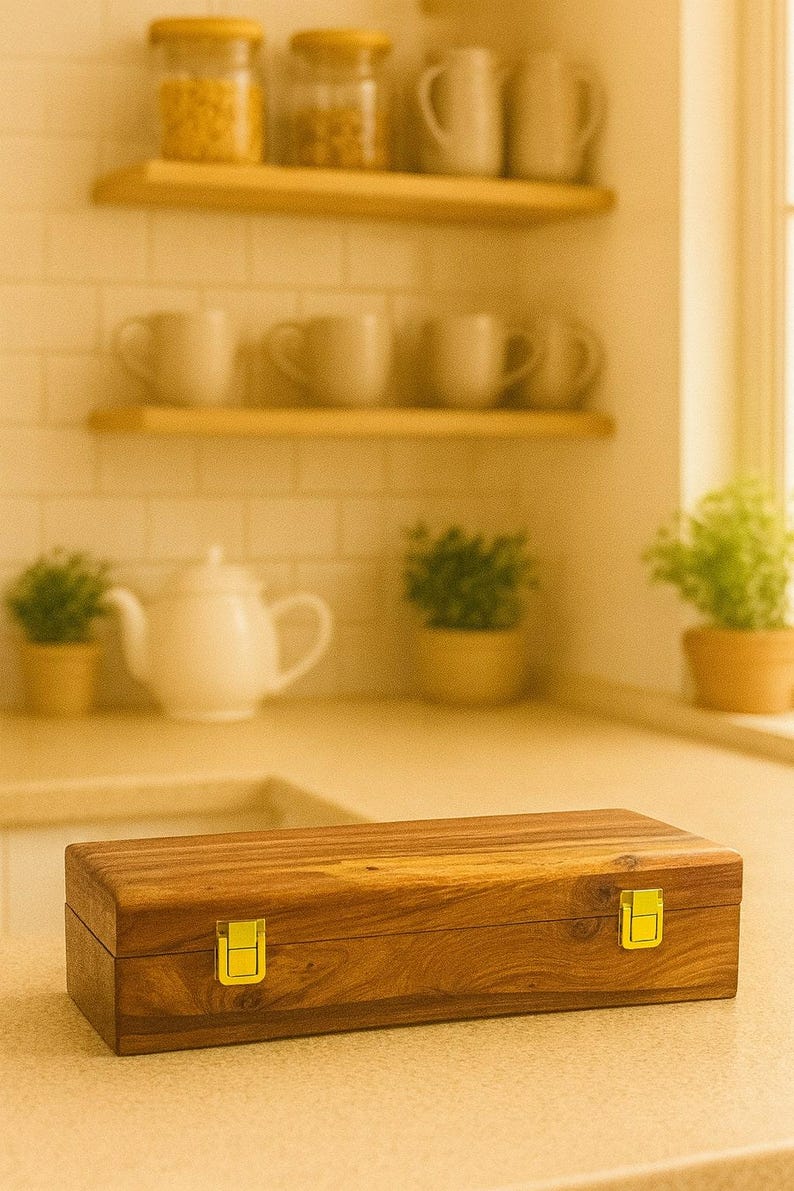 Personalized Rustic Wood Tea Box - Custom Tea Bag Organizer