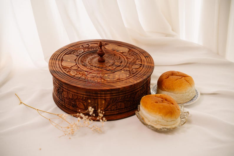 Handcrafted Wooden Roti Box & Hotpot | Traditional Indian Pakistani Roti Warmer | Heat-Retaining Wooden Food Storage Container