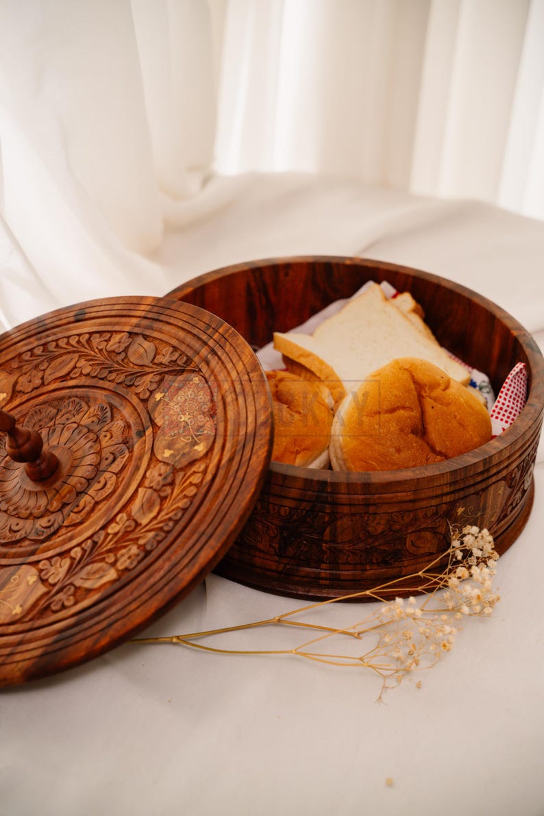 Handcrafted Wooden Roti Box & Hotpot | Traditional Indian Pakistani Roti Warmer | Heat-Retaining Wooden Food Storage Container