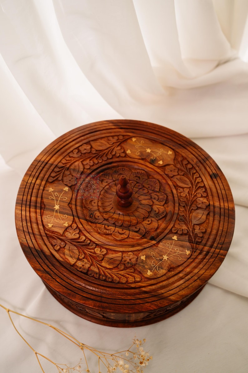 Handcrafted Wooden Roti Box & Hotpot | Traditional Indian Pakistani Roti Warmer | Heat-Retaining Wooden Food Storage Container