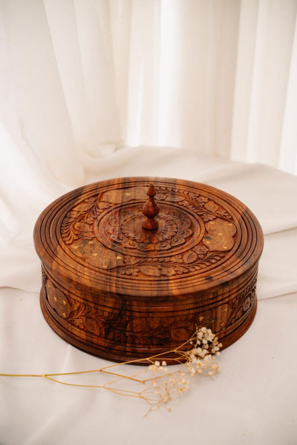 Handcrafted Wooden Roti Box & Hotpot | Traditional Indian Pakistani Roti Warmer | Heat-Retaining Wooden Food Storage Container