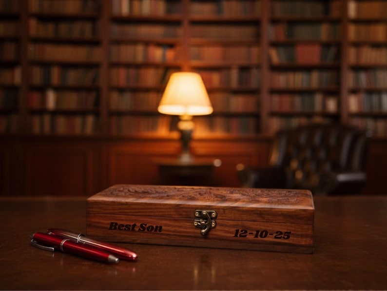 Custom Wooden Pen Box Engraved Pen Case Personalized Wood Pen Boxes Rustic Pen Storage Display Wooden Pen Gift for Him Dad