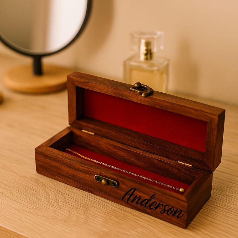Personalized Travel Jewelry Box Custom Name Wood Necklace Box for Her Wedding Necklace Box 7th 9th 14th Anniversary Gift