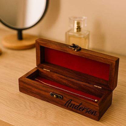 Personalized Travel Jewelry Box Custom Name Wood Necklace Box for Her Wedding Necklace Box 7th 9th 14th Anniversary Gift