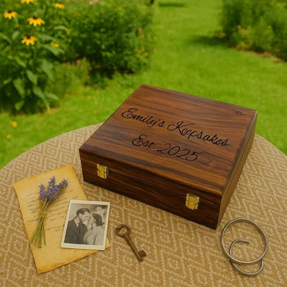 Engraved Rosewood Keepsake Box: Velvet Lined Memory Chest
