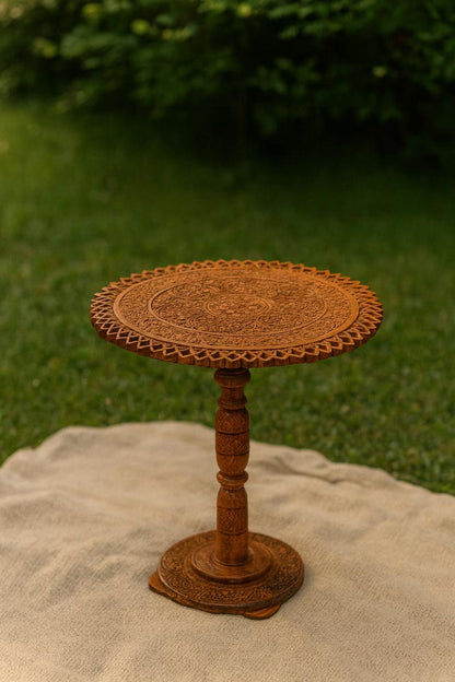 Foldable Picnic Table: Hand Carved Boho Wood, Portable Outdoor Decor