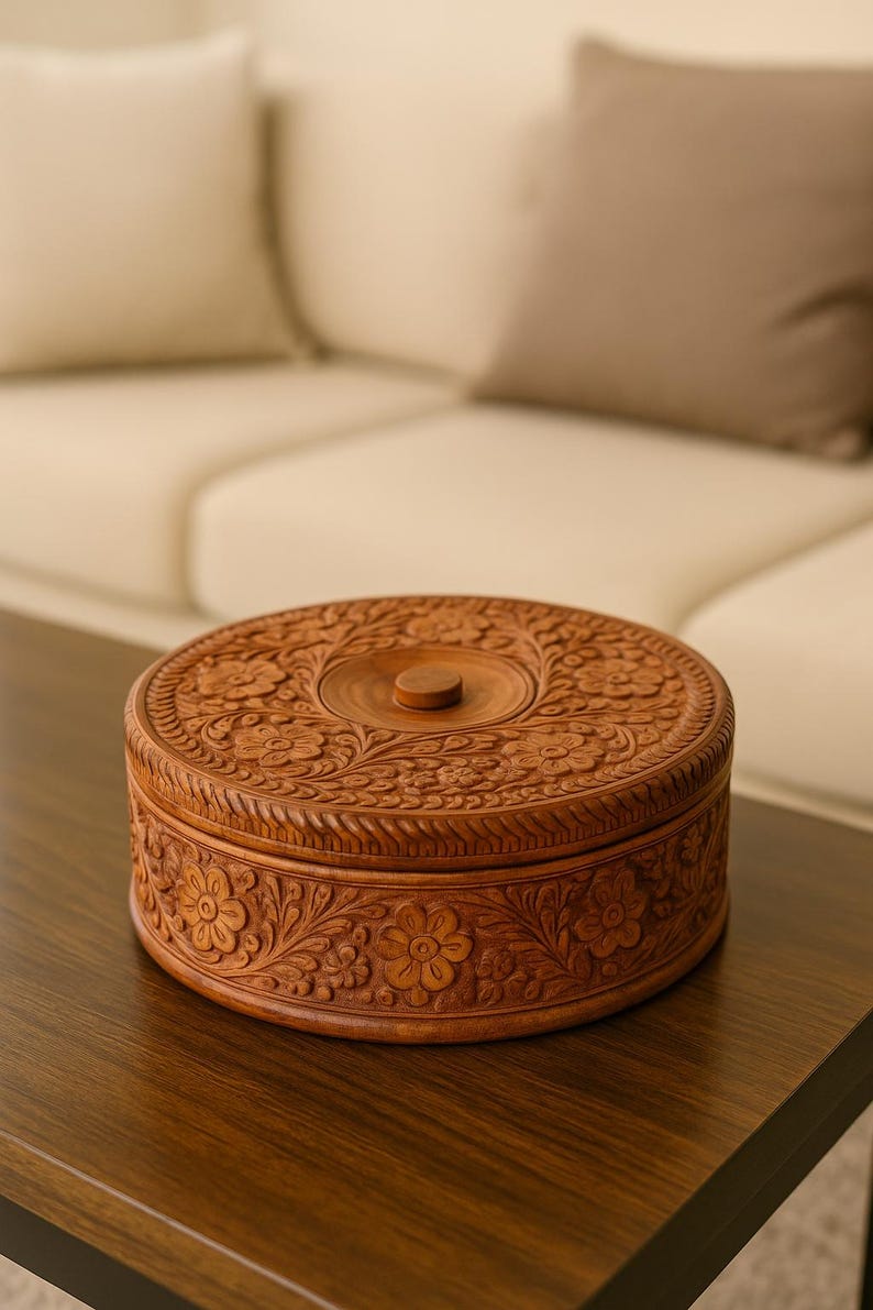Kitchen Decor Indian Spice Box, Wooden Masala Box with Lid, Masala Dabba, Spice Container, Multipurpose Kitchen Storage Box for Holiday Gift