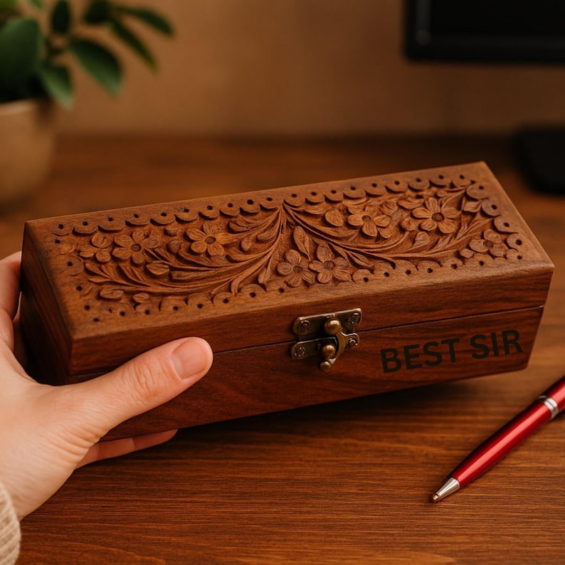 Custom Wooden Pen Box Engraved Pen Case Personalized Wood Pen Boxes Rustic Pen Storage Display Wooden Pen Gift for Him Dad