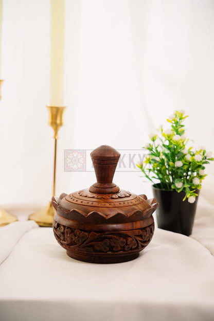 Handmade Wooden Sugar Bowl With Lid, Sugar Pot Kitchen Storage Accessories, Wood Carving Art Saltbox Salt Cellar Spice Jar Container