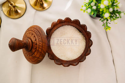 Handmade Wooden Sugar Bowl With Lid, Sugar Pot Kitchen Storage Accessories, Wood Carving Art Saltbox Salt Cellar Spice Jar Container