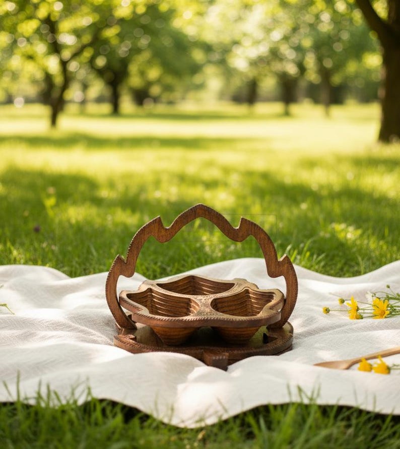 Wooden Fruit Basket Foldable Picnic Basket Collapsible Serving Trays Kitchen Decor Gift & Housewarming Gift