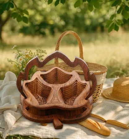 Wooden Fruit Basket Foldable Picnic Basket Collapsible Serving Trays Kitchen Decor Gift & Housewarming Gift