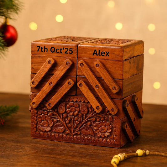 Custom Jewelry Box with Drawers and Mirror Handmade Large Engraved Wooden Organizer Gift for Women Sister Best Friend Jewelry Lover